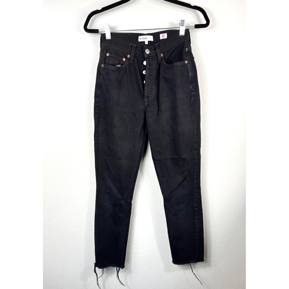 RE/DONE Jeans Womens 24 Black Originals High Rise Skinny Button Fly Raw Hem USA